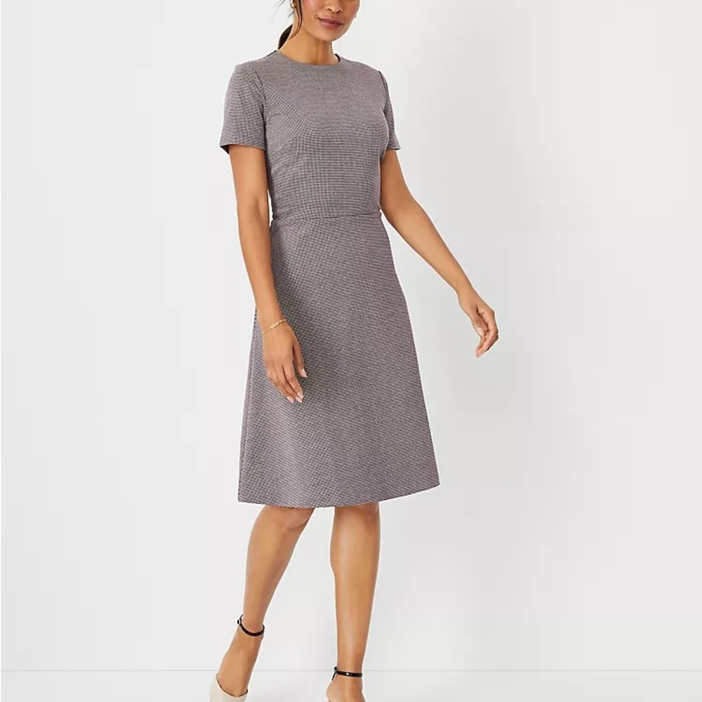 Ann Taylor Burgundy Plum Houndstooth Fit & Flare Knee Length Dress
